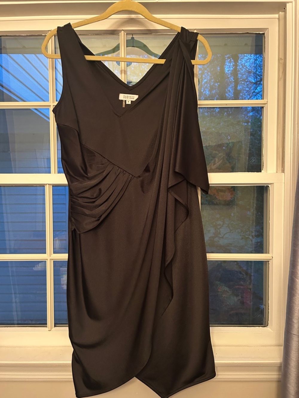Barneys New York Black One-Shoulder Draped Cocktail Dress